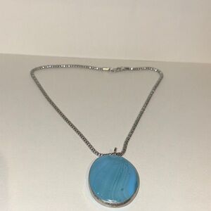 4/$20 Chic Silver Necklace with Blue Pendant
